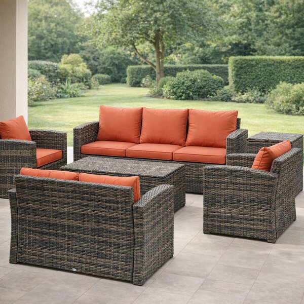 VivaGarden Salotto da Giardino con Divano 3 Posti Divano 2 Posti 2 Poltrone Tavolino Caff Tavolino Laterale e Cuscini in Rattan PE colore Marrone/