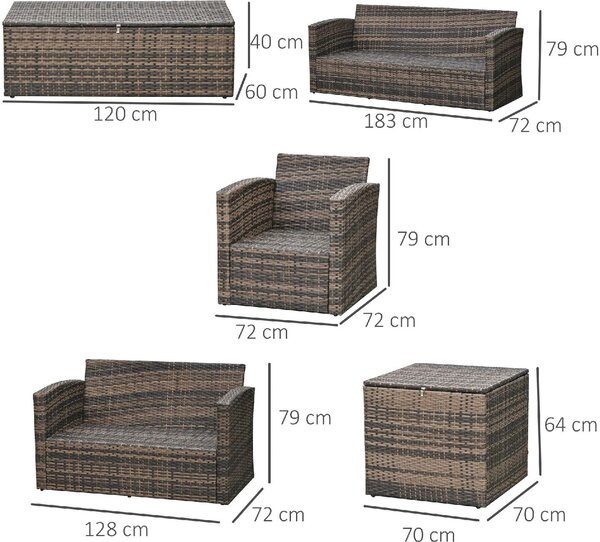 VivaGarden Salotto da Giardino con Divano 3 Posti Divano 2 Posti 2 Poltrone Tavolino Caff Tavolino Laterale e Cuscini in Rattan PE colore Marrone/