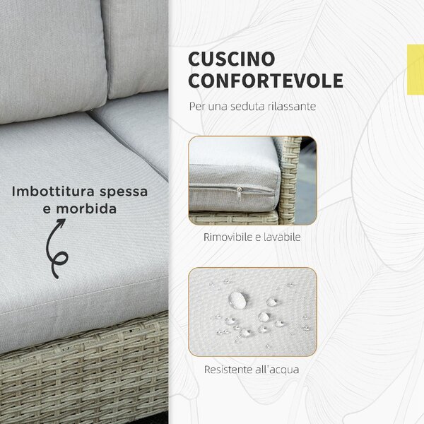 VivaGarden Salotto da Giardino con Divano Angolare 1 Poltrona e Tavolino con Cuscini in Rattan PE colore Beige