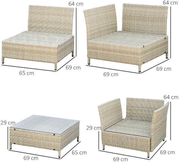 VivaGarden Salotto da Giardino con Divano Angolare 1 Poltrona e Tavolino con Cuscini in Rattan PE colore Beige