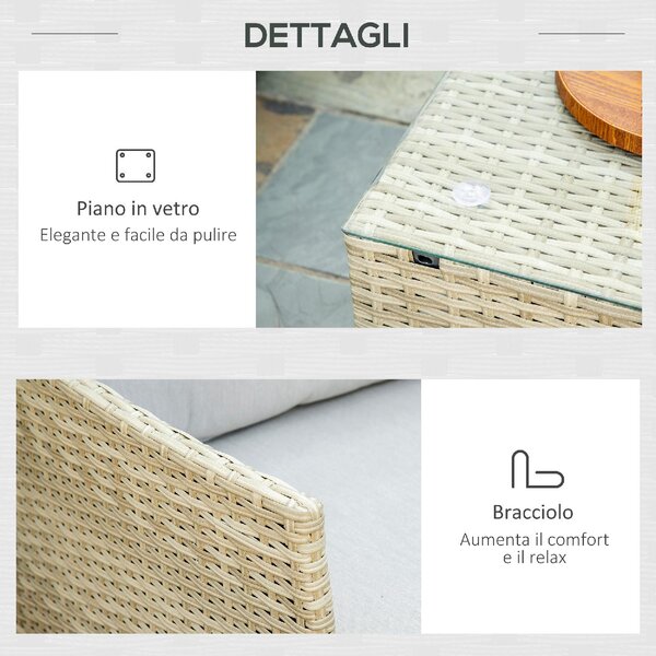 VivaGarden Salotto da Giardino con Divano Angolare 1 Poltrona e Tavolino con Cuscini in Rattan PE colore Beige