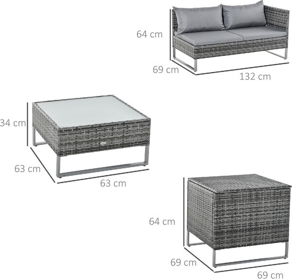 VivaGarden Salotto da Giardino con Divano Angolare con Angolo Contenitore e Tavolino con Cuscini in Rattan PE colore Grigio