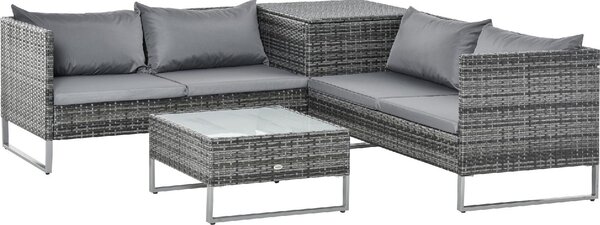 VivaGarden Salotto da Giardino con Divano Angolare con Angolo Contenitore e Tavolino con Cuscini in Rattan PE colore Grigio