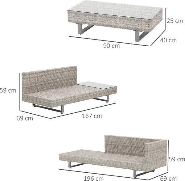 VivaGarden Salotto da Giardino con Divano Angolare e Tavolino con Cuscini in Rattan PE colore Grigio