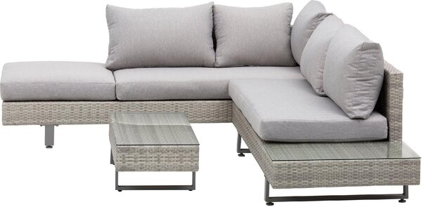 VivaGarden Salotto da Giardino con Divano Angolare e Tavolino con Cuscini in Rattan PE colore Grigio