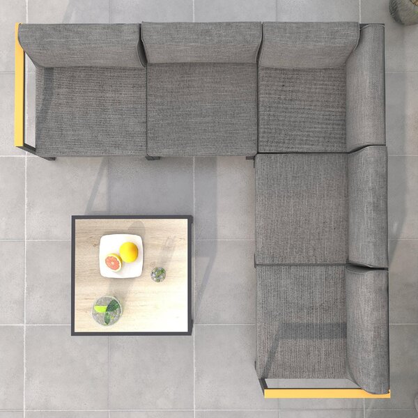 VivaGarden Salotto da Giardino con Divano Angolare e Tavolino con Cuscini in Alluminio colore Grigio