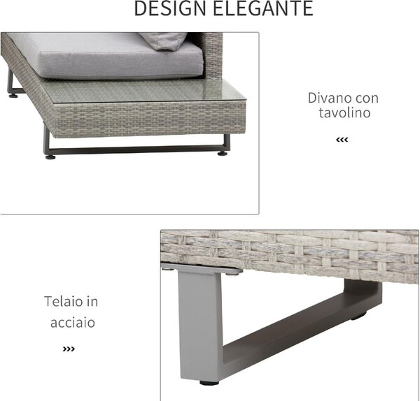 VivaGarden Salotto da Giardino con Divano Angolare e Tavolino con Cuscini in Rattan PE colore Grigio