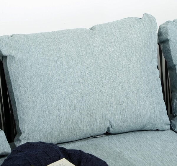 VivaGarden Salotto da Giardino con Divano Angolare e Tavolino con Cuscini in Rattan PE colore Grigio/Blu