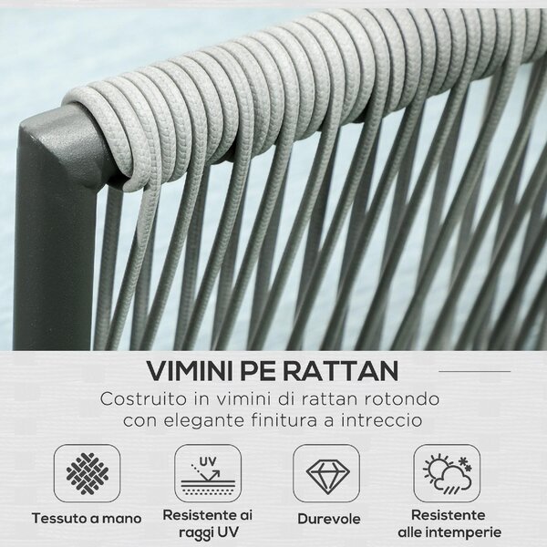VivaGarden Salotto da Giardino con Divano Angolare e Tavolino con Cuscini in Rattan PE colore Grigio/Blu