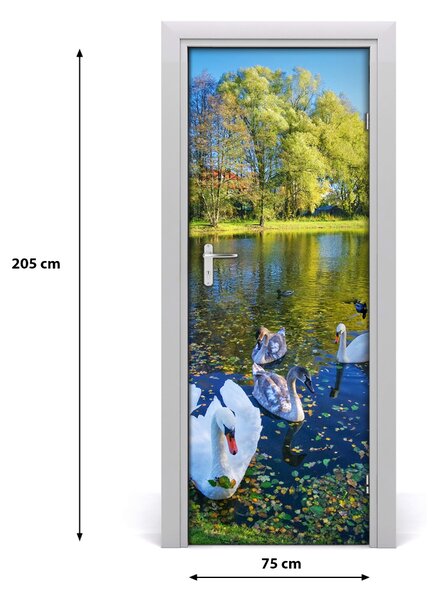 Adesivo per porta interna Cigni sullo stagno 75x205 cm
