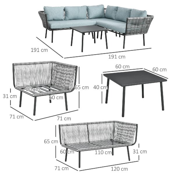 VivaGarden Salotto da Giardino con Divano Angolare e Tavolino con Cuscini in Rattan PE colore Grigio/Blu
