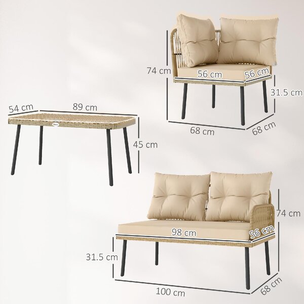 VivaGarden Salotto da Giardino con Divano Angolare e Tavolino con Cuscini in Rattan PE colore Legno Naturale