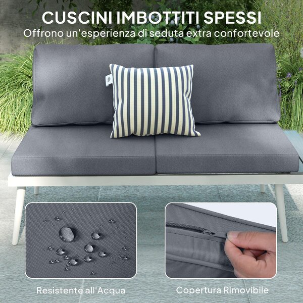 VivaGarden Salotto da Giardino con Divano Angolare Relax e Tavolino con Cuscini in Acciaio/Textilene colore Grigio