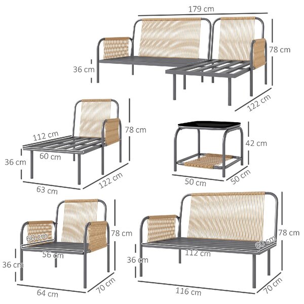 VivaGarden Salotto da Giardino con Divano Chaise Longue 1 Poltrona e Tavolino con Cuscini in Rattan PE colore Grigio