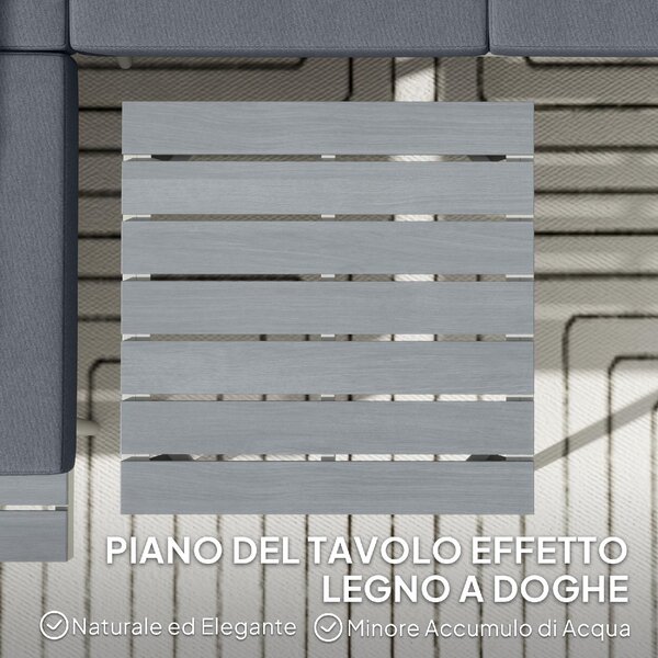 VivaGarden Salotto da Giardino con Divano Angolare Relax e Tavolino con Cuscini in Acciaio/Textilene colore Grigio
