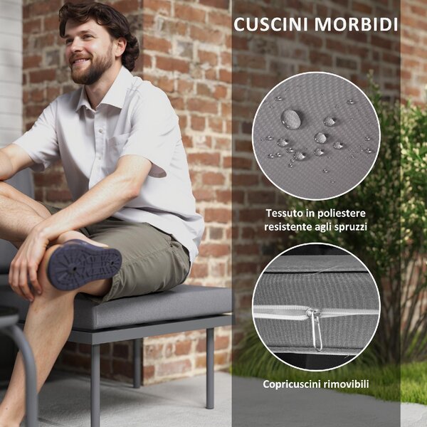 VivaGarden Salotto da Giardino con Divano Chaise Longue 1 Poltrona e Tavolino con Cuscini in Rattan PE colore Grigio