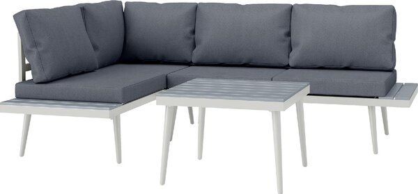 VivaGarden Salotto da Giardino con Divano Angolare Relax e Tavolino con Cuscini in Acciaio/Textilene colore Grigio