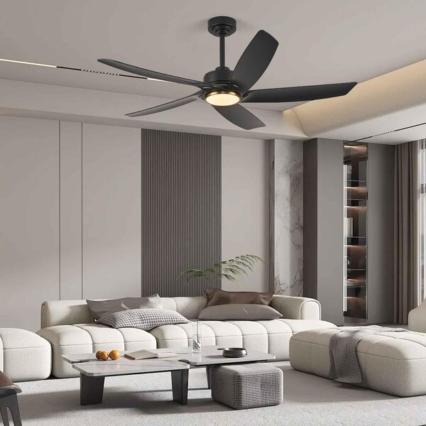 Ventilatore da soffitto ZELURXX con LED, 132 cm (52 pollici), 5 pale, intensità regolabile, controllo tramite app, timer, per camera da letto e soggiorno, nero, ideale per l'estate e l'inverno