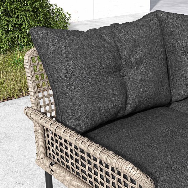 VivaGarden Salotto da Giardino con Divano Chaise Longue e Tavolino con Cuscini in Rattan PE colore Beige
