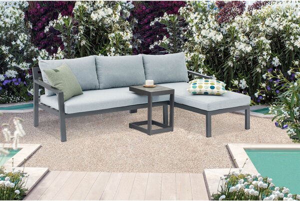 VivaGarden Salotto da Giardino con Divano Chaise Longue e Tavolino colore Antracite - Mauritius