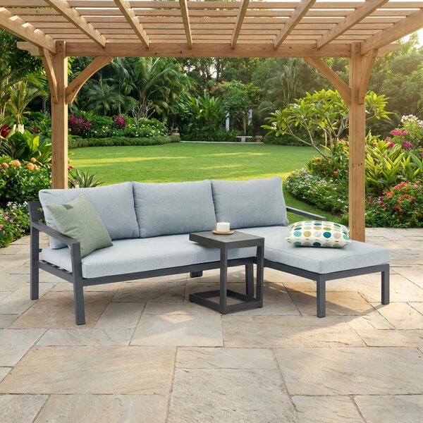 VivaGarden Salotto da Giardino con Divano Chaise Longue e Tavolino colore Antracite - Mauritius