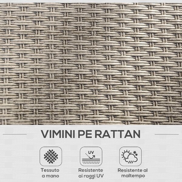 VivaGarden Salotto da Giardino con Divano Chaise Longue e Tavolino con Cuscini in Rattan PE colore Beige