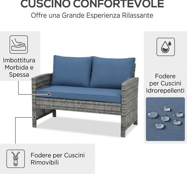 VivaGarden Salotto da Giardino con Divano Chaise Longue e Tavolino con Cuscini in Rattan PE colore Grigio