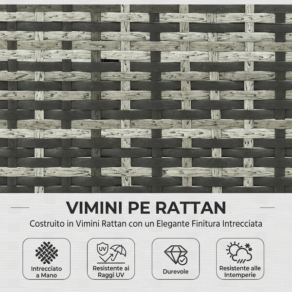 VivaGarden Salotto da Giardino con Divano Chaise Longue e Tavolino con Cuscini in Rattan PE colore Grigio