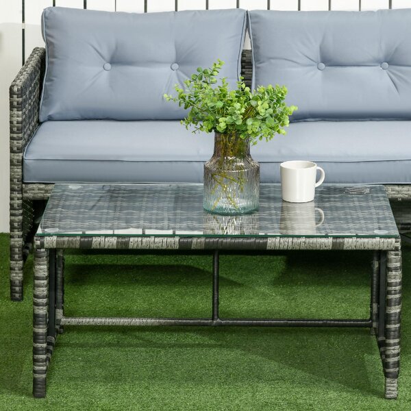 VivaGarden Salotto da Giardino con Divano Chaise Longue e Tavolino con Cuscini in Rattan PE colore Grigio