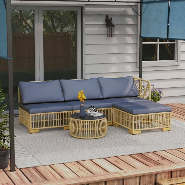 VivaGarden Salotto da Giardino con Divano Chaise Longue e Tavolino in Rattan PE colore Grigio