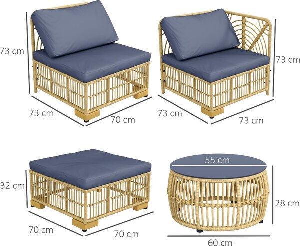 VivaGarden Salotto da Giardino con Divano Chaise Longue e Tavolino in Rattan PE colore Grigio