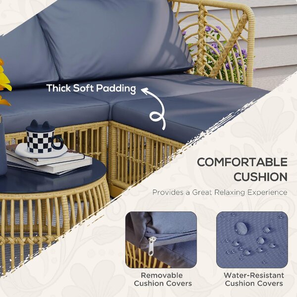 VivaGarden Salotto da Giardino con Divano Chaise Longue e Tavolino in Rattan PE colore Grigio