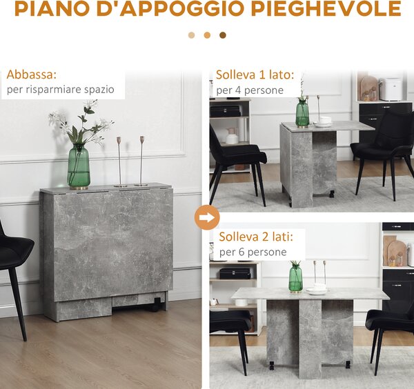 HOMCOM Tavolo Pieghevole in Legno per 4-6 Persone con Ruote, 75x140x74cm, Grigio|Aosom