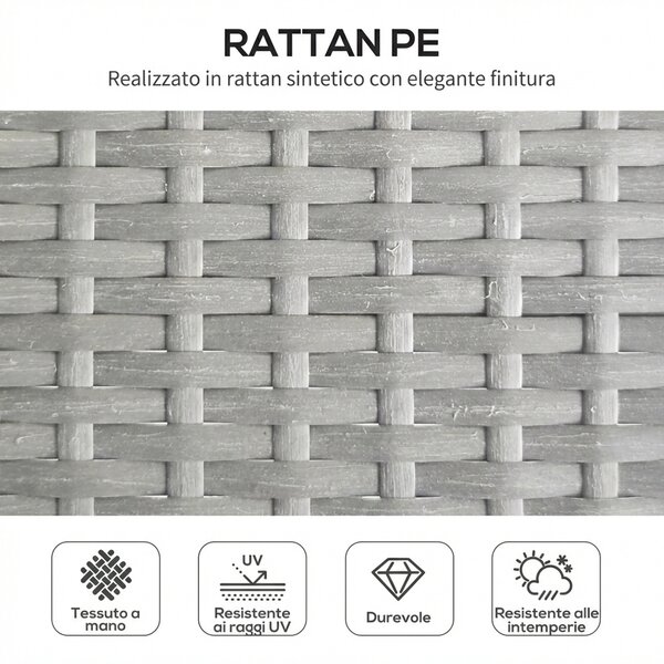 VivaGarden Salotto da Giardino con Divano Chaise Longue e Tavolino con Cuscini in Rattan PE colore Grigio Chiaro