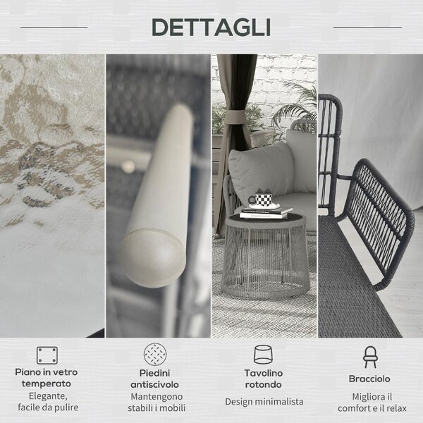 VivaGarden Salotto da Giardino con Divano Chaise Longue e Tavolino con Cuscini in Rattan PE colore Grigio Chiaro