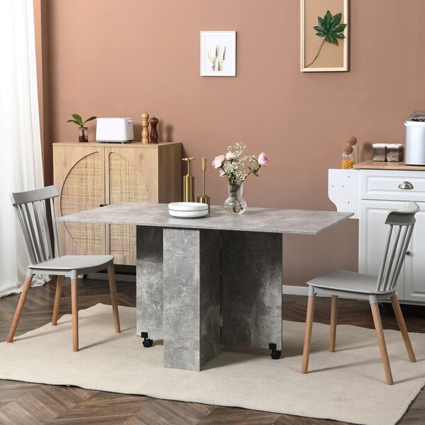 HOMCOM Tavolo Pieghevole in Legno per 4-6 Persone con Ruote, 75x140x74cm, Grigio|Aosom
