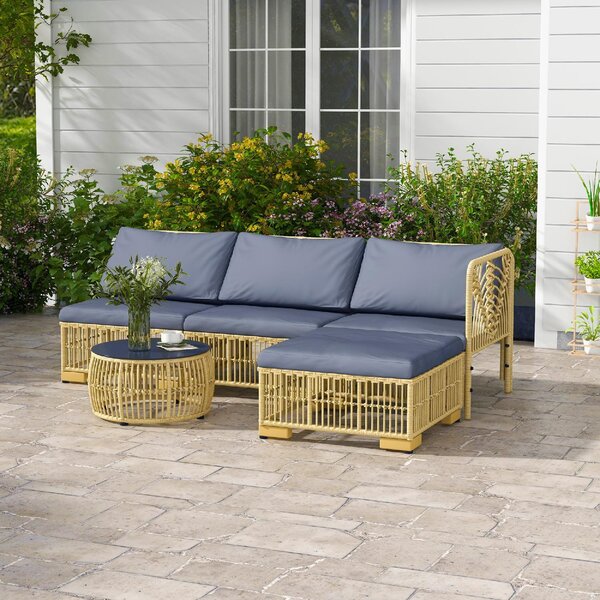 VivaGarden Salotto da Giardino con Divano Chaise Longue e Tavolino in Rattan PE colore Grigio