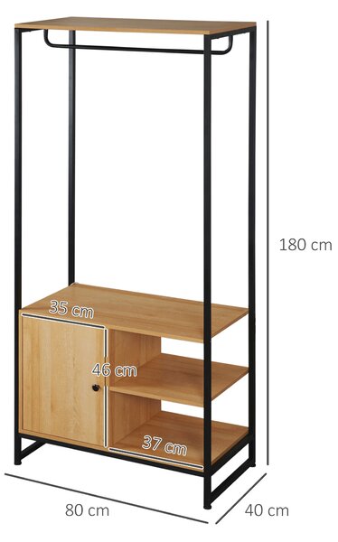 HOMCOM Appendiabiti in Acciaio e Legno Stile Industriale con Scarpiera e Ripiani, 80x40x180cm