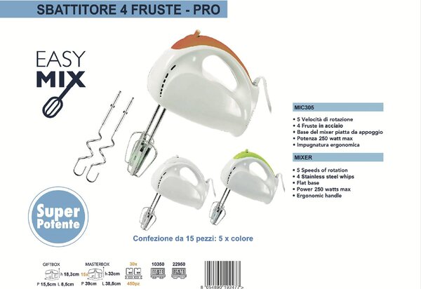 PYRAMIDEA Sbattitore 5 Velocit Potenza 250 Watt colore Bianco - MIC305