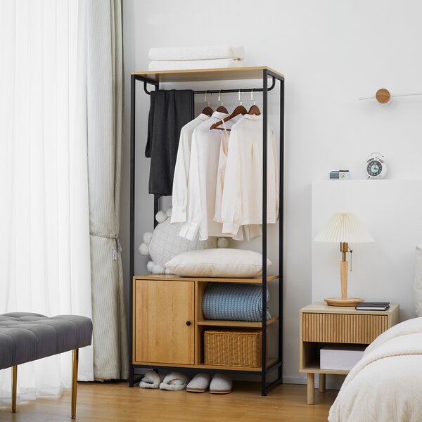 HOMCOM Appendiabiti in Acciaio e Legno Stile Industriale con Scarpiera e Ripiani, 80x40x180cm