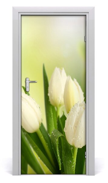 Adesivo per porta Tulipani bianchi 75x205 cm