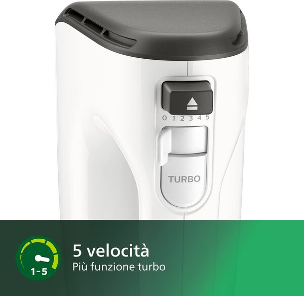 Philips Sbattitore elettrico Mixer 5 Velocit + Turbo Potenza 450 W colore Bianco - HR3740/00 Viva Collection