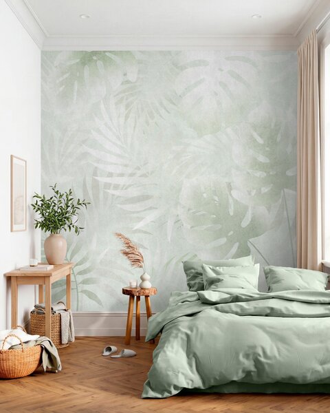 Carta da parati Foglie tropicali con effetto grunge in tonalità di verde, Carta da parati Buffer, w10080v2 : Uwalls.it