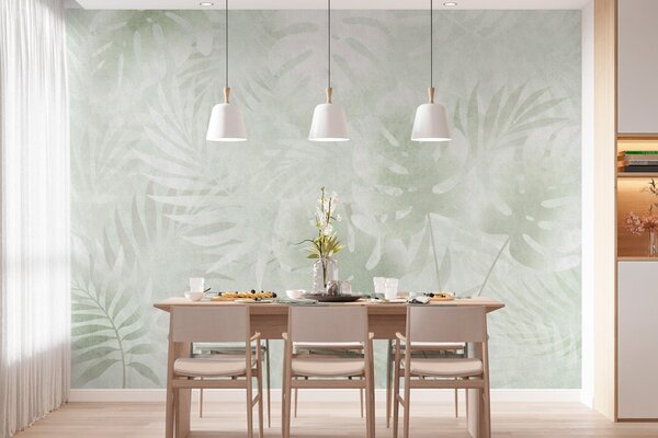 Carta da parati Foglie tropicali con effetto grunge in tonalità di verde, Carta da parati Buffer, w10080v2 : Uwalls.it