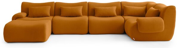 MILYSOFA SOFATIME: divano angolare modulare a 5 posti con chaise longue, raffinato tessuto a ricami, color cannella
