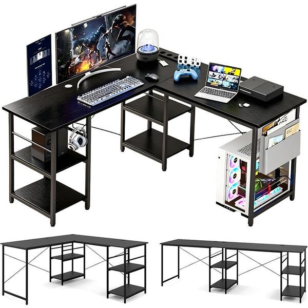 ZELURXX, scrivania a forma di L, colore nero, dimensioni 240 x 140 cm, capacità di carico 180 kg, sistema di gestione dei cavi