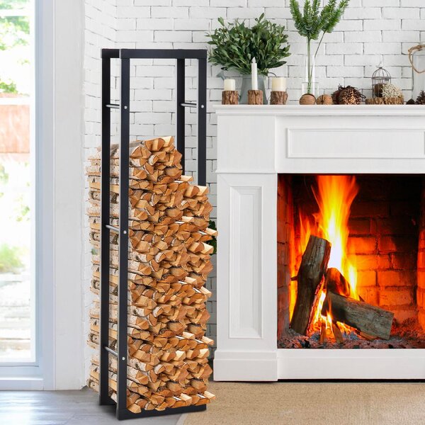 DecHome Scaffale Porta Legna Verticale Per Interno In Ferro Nero 40x25x150 cm - 8D0147