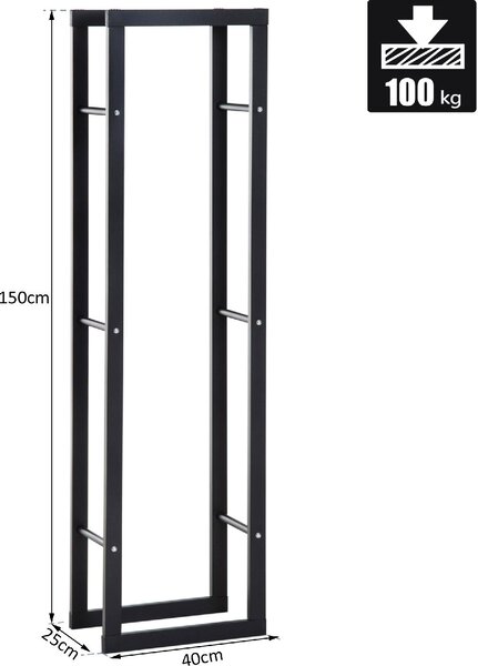 DecHome Scaffale Porta Legna Verticale Per Interno In Ferro Nero 40x25x150 cm - 8D0147