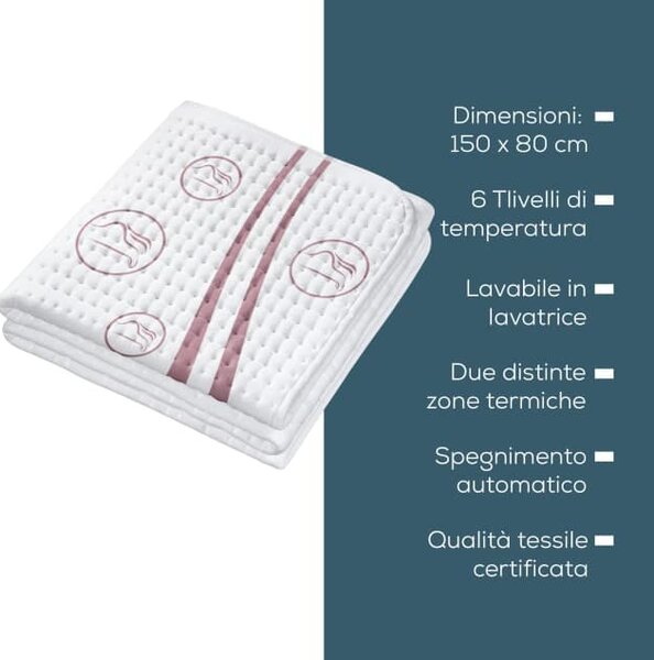 Beurer Scaldasonno Singolo Scaldaletto Elettrico Coprimaterasso Termico Comfort 150 x 80 cm Lavabile colore Bianco - UB 90 Cosy