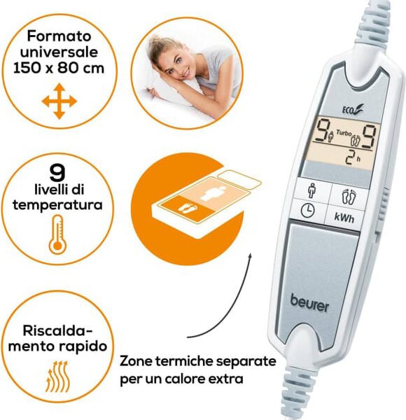 Beurer Scaldasonno Singolo Scaldaletto Elettrico Coprimaterasso Termico Comfort 150 x 80 cm Lavabile colore Bianco - UB 90 Cosy